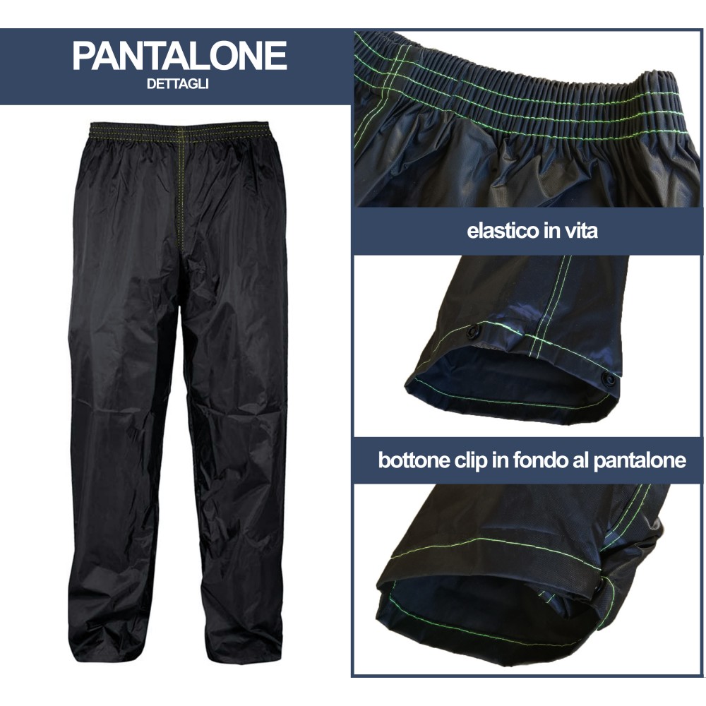 Auto Accessori Lupex - Tuta Moto Impermeabile Antipioggia Antivento, Taglia 2XL, Con Borsa, Colore Nero, Set Di Giacca E Pantalone Da Pioggia Con Cappuccio A Scomparsa, Unisex